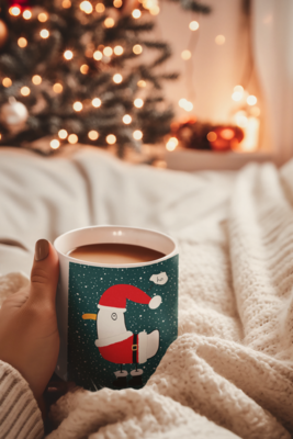 Coffee Mug Santa Seagull on white or snowy teal background in choice of 12 or 15oz white ceramic mug with high-quality sublimation inks - image5